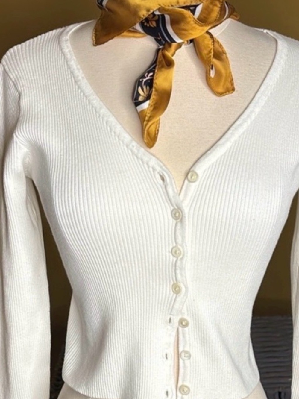 PacSun John Galt White Ribbed Shannon Sweater EUC
